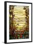 A Leaded Glass Landscape Window Depicting View of Red Flowers and a Stream-Tiffany Studios-Framed Giclee Print