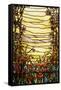 A Leaded Glass Landscape Window Depicting View of Red Flowers and a Stream-Tiffany Studios-Framed Stretched Canvas