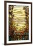 A Leaded Glass Landscape Window Depicting View of Red Flowers and a Stream-Tiffany Studios-Framed Giclee Print