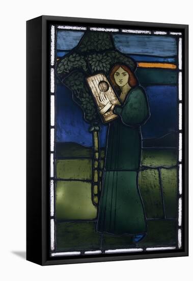 A Leaded Glass Panel Depicting a Full-Length Female Figure Playing a Stringed Instrument, 1891-David Gauld-Framed Stretched Canvas