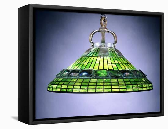 A Leaded Glass Turtleback Tile and Bronze Chandelier-null-Framed Stretched Canvas