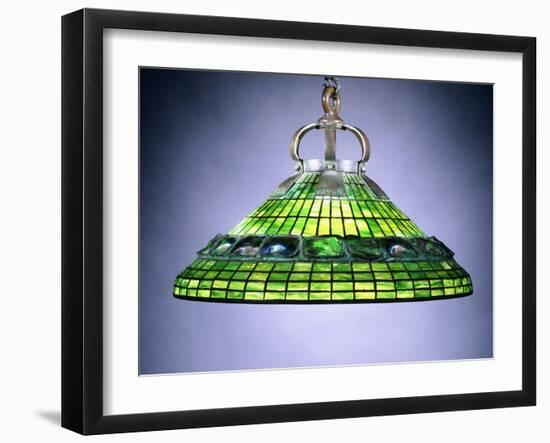 A Leaded Glass Turtleback Tile and Bronze Chandelier-null-Framed Giclee Print