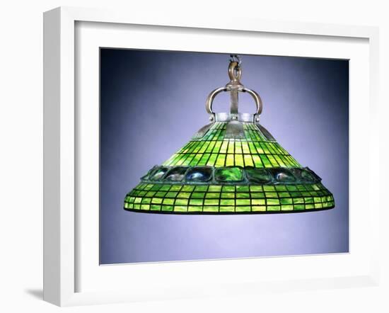A Leaded Glass Turtleback Tile and Bronze Chandelier-null-Framed Giclee Print