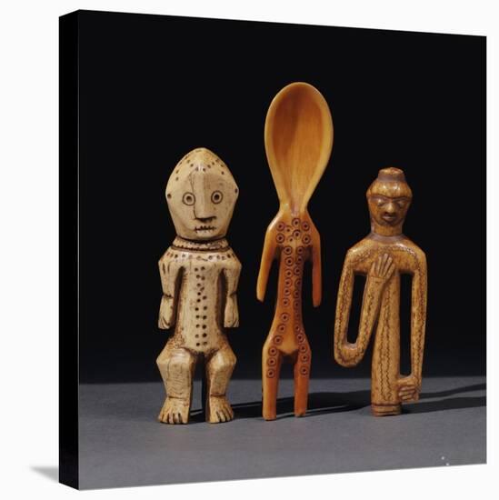 A Lega Bone Figure, a Lega Ivory Spoon and a Pende Bone Whistle-null-Stretched Canvas