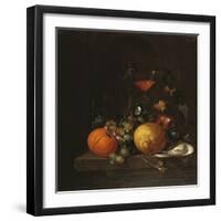 A Lemon, an Orange, Grapes, an Oyster, and a Glass of Wine on a Ledge-Canaletto-Framed Giclee Print