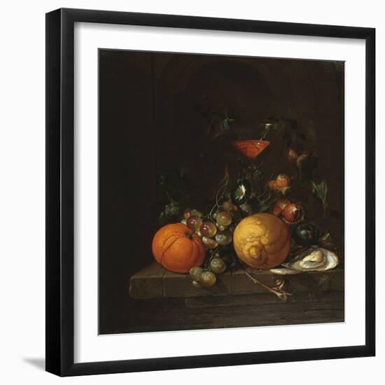 A Lemon, an Orange, Grapes, an Oyster, and a Glass of Wine on a Ledge-Canaletto-Framed Giclee Print