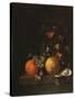 A Lemon, an Orange, Grapes, an Oyster, and a Glass of Wine on a Ledge-Canaletto-Stretched Canvas