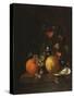A Lemon, an Orange, Grapes, an Oyster, and a Glass of Wine on a Ledge-Canaletto-Stretched Canvas