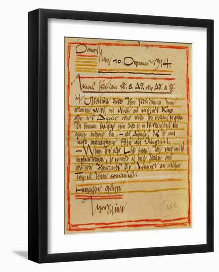 A Letter by Egon Schiele to the Sisters Edith and Adele Harms, Dec.10, 1914-Egon Schiele-Framed Giclee Print