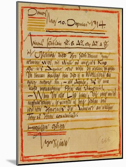 A Letter by Egon Schiele to the Sisters Edith and Adele Harms, Dec.10, 1914-Egon Schiele-Mounted Giclee Print