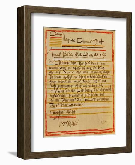 A Letter by Egon Schiele to the Sisters Edith and Adele Harms, Dec.10, 1914-Egon Schiele-Framed Giclee Print