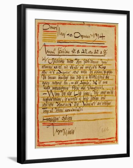 A Letter by Egon Schiele to the Sisters Edith and Adele Harms, Dec.10, 1914-Egon Schiele-Framed Giclee Print