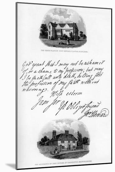 A Letter by John Howard, and a View of His Residence at Cardington, Mid-Late 18th Century-John Howard-Mounted Giclee Print
