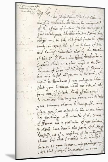 A Letter by Oliver Cromwell to Cardinal Mazarin, 4 December 1657-Oliver Cromwell-Mounted Giclee Print