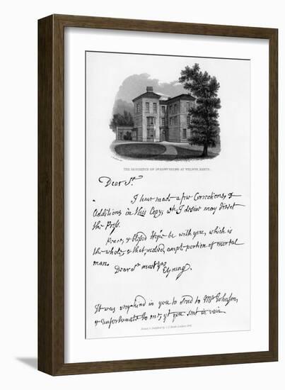 A Letter from Edward Young, and a View of His Residence at Welwyn, Hertfordshire, 1740s-Edward Young-Framed Giclee Print