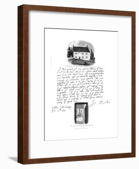 A Letter from Isaac Newton, and a View of His Birthplace at Woolsthorpe, Lincolnshire, 1682-Sir Isaac Newton-Framed Giclee Print