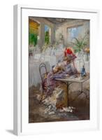 A Letter or Lady at the Cafe, 1908 (Oil on Cardboard)-Pompeo Mariani-Framed Giclee Print