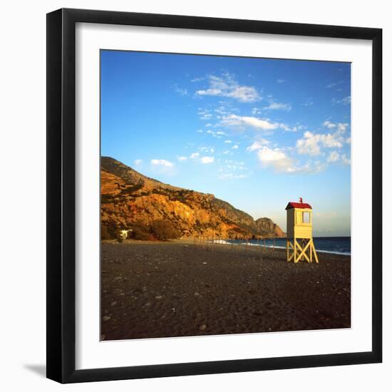 A Lifeguard's Lookout Box on the Deserted Beach at Souqia, South Crete-PaulCowan-Framed Photographic Print