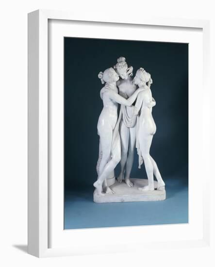 A Lifesize White Marble Group of the Three Graces, After Canova, 19th Century-null-Framed Giclee Print