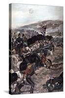 A Line of Coldstream Guardsmen with Fixed Bayonets Advancing under Fire Towards the Enemy, Battle…-Richard Caton Woodville-Stretched Canvas