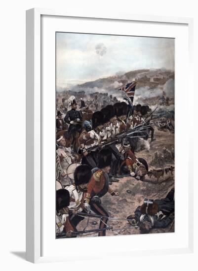 A Line of Coldstream Guardsmen with Fixed Bayonets Advancing under Fire Towards the Enemy, Battle…-Richard Caton Woodville-Framed Photographic Print