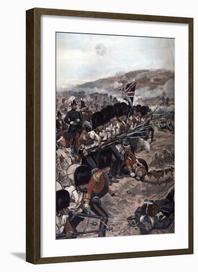 A Line of Coldstream Guardsmen with Fixed Bayonets Advancing under Fire Towards the Enemy, Battle…-Richard Caton Woodville-Framed Photographic Print