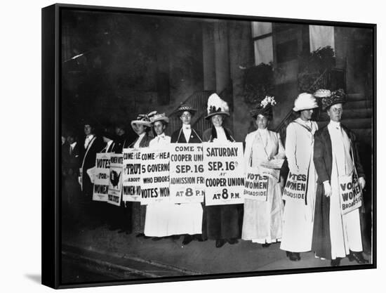 A Line of Women Rally for Women's Suffrage-null-Framed Stretched Canvas