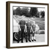 A Lineup of Kids by the Family Car. 1965-null-Framed Photographic Print