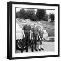 A Lineup of Kids by the Family Car. 1965-null-Framed Photographic Print