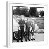 A Lineup of Kids by the Family Car. 1965-null-Framed Photographic Print