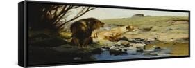 A Lion and Lioness at a Stream-Wilhelm Kuhnert-Framed Stretched Canvas