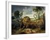 A Lion and Three Wolves-Paul de Vos-Framed Giclee Print