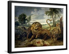 A Lion and Three Wolves-Paul de Vos-Framed Giclee Print