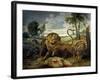 A Lion and Three Wolves-Paul de Vos-Framed Giclee Print