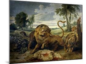 A Lion and Three Wolves-Paul de Vos-Mounted Giclee Print