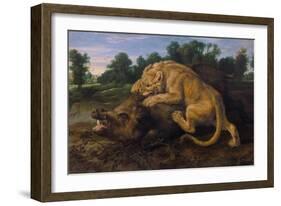 A Lioness Attacking a Wild Boar-Frans Snyders-Framed Giclee Print