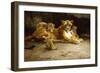 A Lioness with Her Cubs, 1913 (Oil on Canvas)-Ferdinand Schebek-Framed Giclee Print