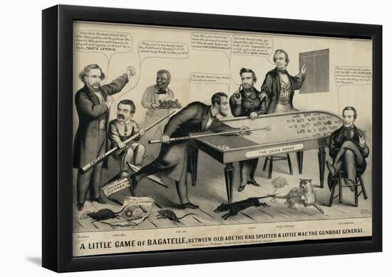 A Little Game of Bagatelle Old Abe the Rail Splitter Political Cartoon Art Print Poster-null-Framed Poster