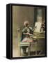 A Little Girl Attempts to Give Her Doll a Piano Lesson-null-Framed Stretched Canvas