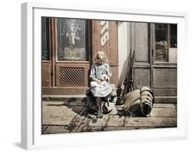 A Little Girl Playing with Her Doll; Two Guns and a Knapsack are Next to He-Fernand Cuville-Framed Giclee Print