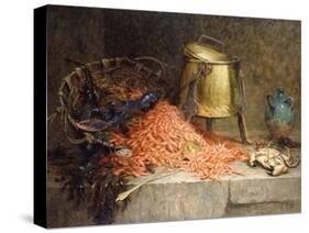A Lobster, Shrimps and a Crab by an Urn on a Stone Ledge-Magne Desire-Alfred-Stretched Canvas