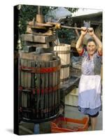 A Local Winemaker Pressing Her Grapes at the Cantina, Torano Nuovo, Abruzzi, Italy-Michael Newton-Stretched Canvas