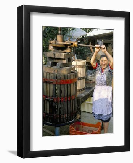 A Local Winemaker Pressing Her Grapes at the Cantina, Torano Nuovo, Abruzzi, Italy-Michael Newton-Framed Premium Photographic Print