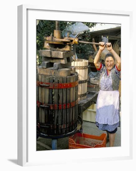 A Local Winemaker Pressing Her Grapes at the Cantina, Torano Nuovo, Abruzzi, Italy-Michael Newton-Framed Photographic Print
