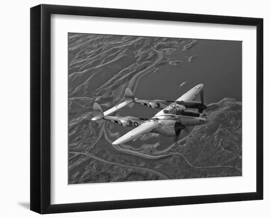 A Lockheed P-38 Lightning Fighter Aircraft in Flight-Stocktrek Images-Framed Photographic Print