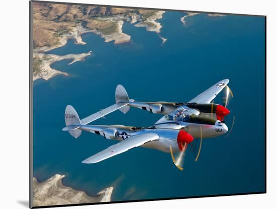 A Lockheed P-38 Lightning Fighter Aircraft in Flight-Stocktrek Images-Mounted Photographic Print