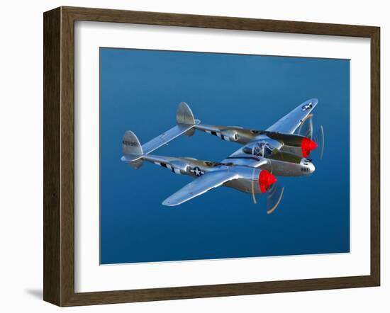 A Lockheed P-38 Lightning Fighter Aircraft in Flight-Stocktrek Images-Framed Photographic Print