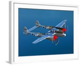 A Lockheed P-38 Lightning Fighter Aircraft in Flight-Stocktrek Images-Framed Photographic Print