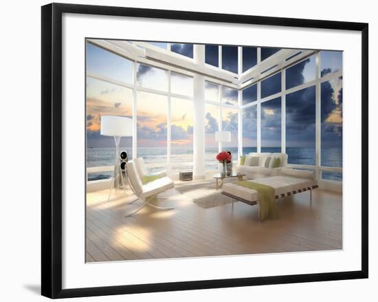 A Loft Apartment Interior with Seascape View-PlusONE-Framed Photographic Print