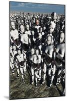 A Lone Android with a Human Flesh Colored Face Amongst a Crowd of Robots-null-Mounted Art Print